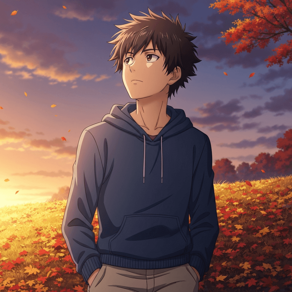 Sample anime character under an autumn sunset